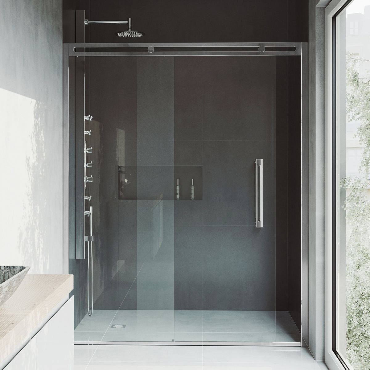 Erie 59 1/2 to 60 1/2 in. W x 74 in. H Sliding Framed Shower Door in Chrome with 3/8 in. (10mm) Clear Glass