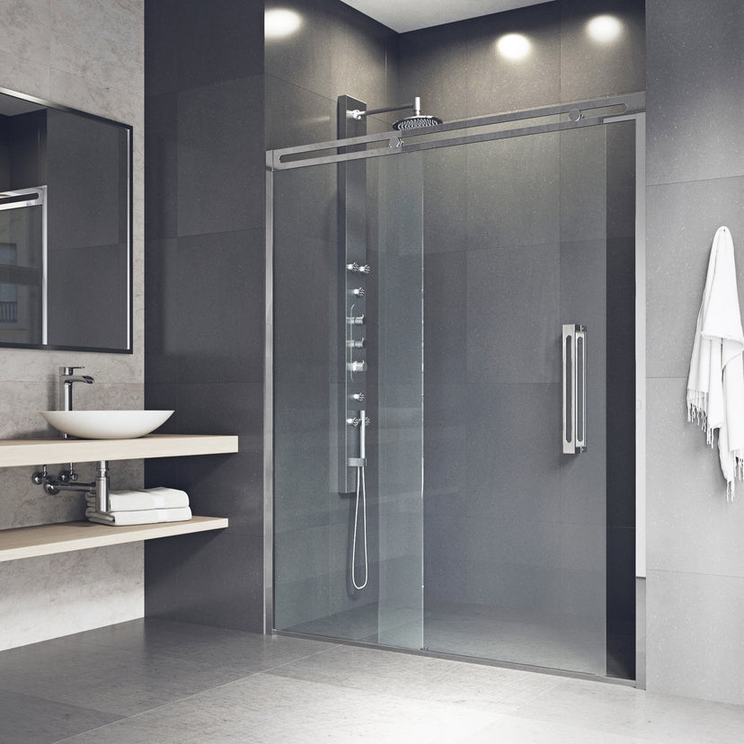 Erie 59 1/2 to 60 1/2 in. W x 74 in. H Sliding Framed Shower Door in Chrome with 3/8 in. (10mm) Clear Glass
