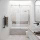 Chrome finish frameless sliding tub door with clear tempered glass, modern design, adjustable 56-60 in.