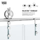 Modern frameless shower door with chrome bar handle and clear glass, alcove installation