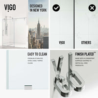 Contemporary frameless shower door, chrome bar handle, adjustable width 56-60 in.