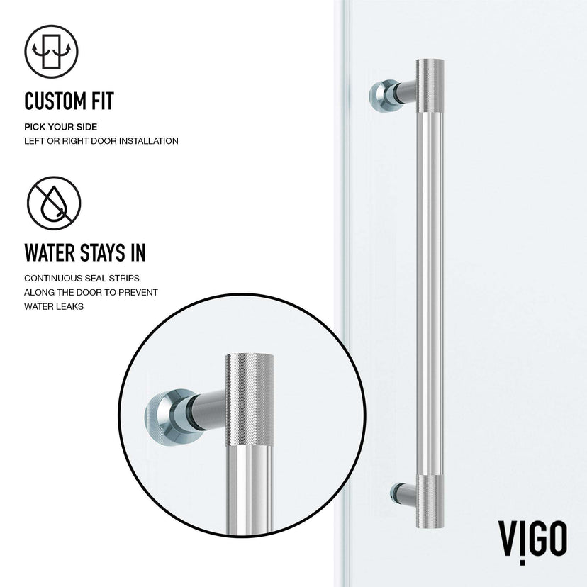 Frameless shower door, chrome finish, reversible door, adjustable 56-60 in. width