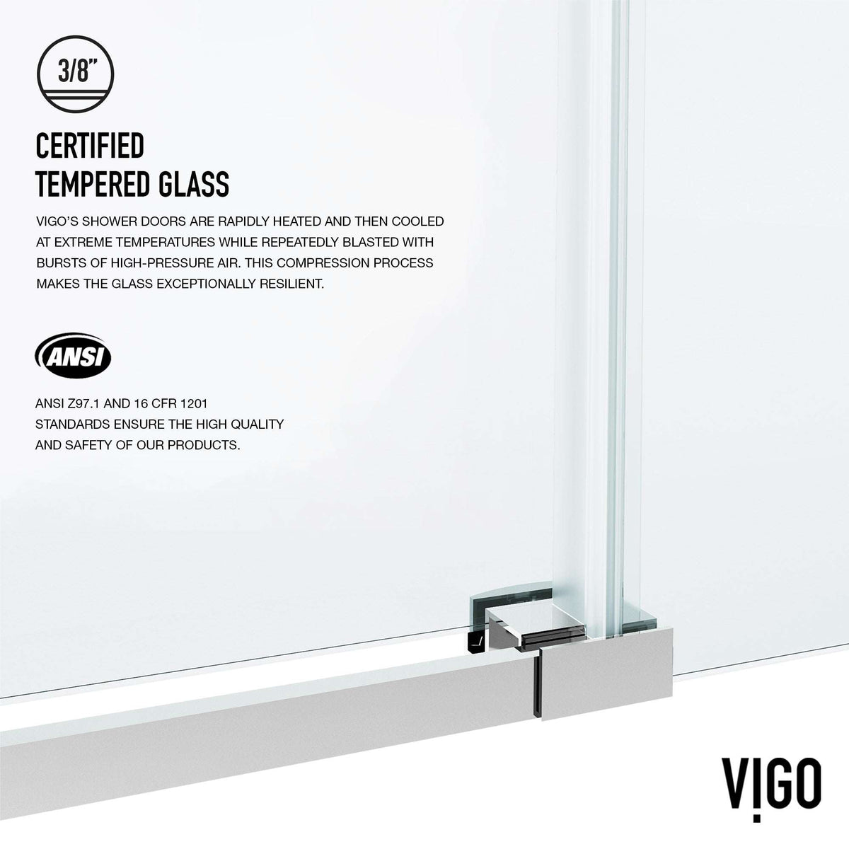 Chrome finish shower door with bar handle, clear glass, includes mounting materials