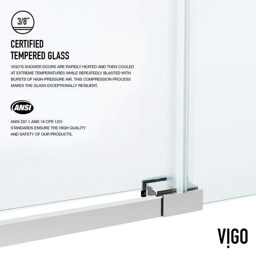 Chrome finish shower door with bar handle, clear glass, includes mounting materials