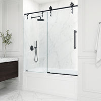 Hamilton Aerodynamic Frameless Sliding Bath Tub Door 56-60 in. Wide and 68 in. High – Matte Brushed Gold with Clear Tempered Glass