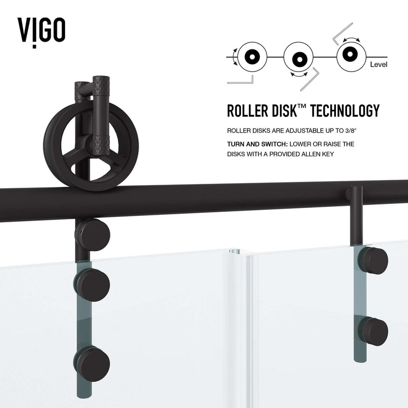 Modern sliding tub door with matte black hardware, tempered glass, adjustable width 56 to 60 inches