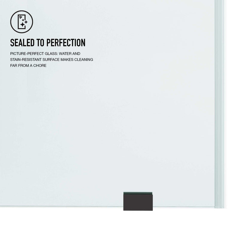 Clear glass frameless tub door with matte black finish, sliding door, includes mounting hardware