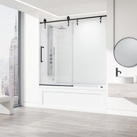 Hamilton Aerodynamic Frameless Sliding Bath Tub Door 56-60 in. Wide and 68 in. High – Matte Brushed Gold with Clear Tempered Glass