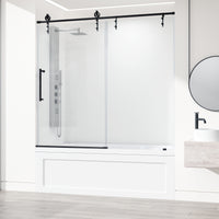 Hamilton Aerodynamic Frameless Sliding Bath Tub Door 56-60 in. Wide and 68 in. High – Matte Brushed Gold with Clear Tempered Glass