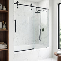 Hamilton Aerodynamic Frameless Sliding Bath Tub Door 56-60 in. Wide and 68 in. High – Matte Brushed Gold with Clear Tempered Glass