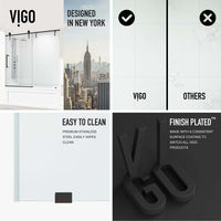 Adjustable frameless shower door, matte black hardware, clear glass, fits 56-60 in. openings