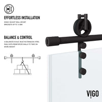 Clear tempered glass sliding door with matte black hardware, adjustable 56-60 in., frameless design