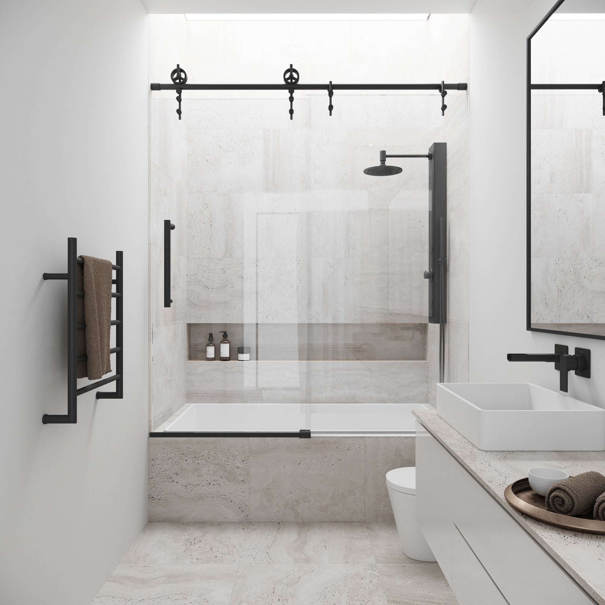 冨部咲喜子 Y鉢 raw life factory invisibleink Hamilton – 56 to 60 in. W X 68 in. H Frameless Sliding Bath Tub