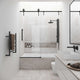Matte black frameless sliding tub door with clear tempered glass, modern design, adjustable 56-60 in.