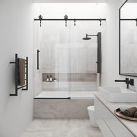 Hamilton Aerodynamic Frameless Sliding Bath Tub Door 56-60 in. Wide and 68 in. High – Matte Brushed Gold with Clear Tempered Glass