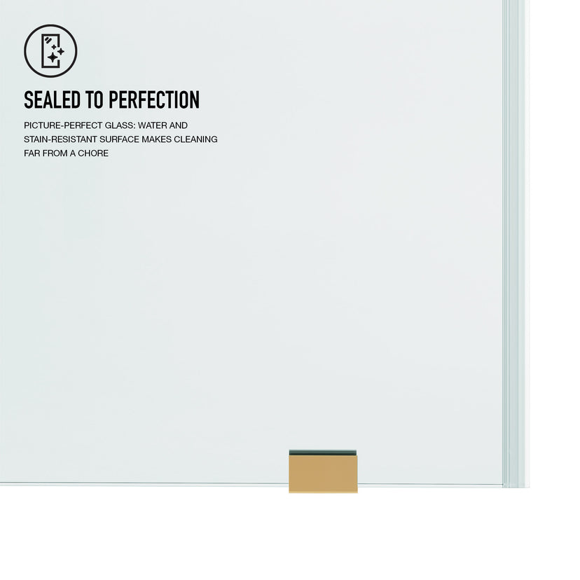 Hamilton Aerodynamic Frameless Sliding Shower Door in Matte Brushed Gold with Clear Glass and Elan 24 in. Linear Shower Drain
