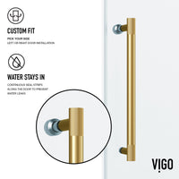 Hamilton Aerodynamic Frameless Sliding Shower Door in Matte Brushed Gold with Clear Glass and Elan 24 in. Linear Shower Drain