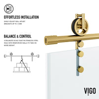 Hamilton Aerodynamic Frameless Sliding Shower Door in Matte Brushed Gold with Clear Glass and Elan 24 in. Linear Shower Drain