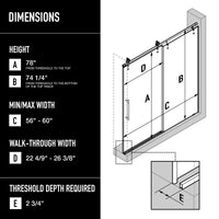 Hamilton Aerodynamic 56 to 60 in. W x 78 in. H Frameless Sliding Shower Door and Satro 3-Piece Bath Hardware Set in Matte Brushed Gold