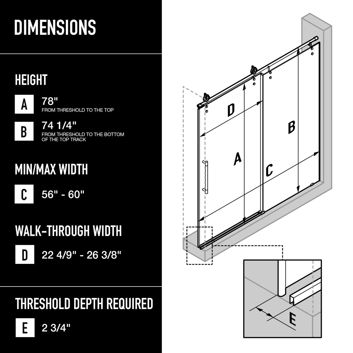 Hamilton Aerodynamic 56 to 60 in. W x 78 in. H Frameless Sliding Shower Door and Satro 3-Piece Bath Hardware Set in Matte Brushed Gold