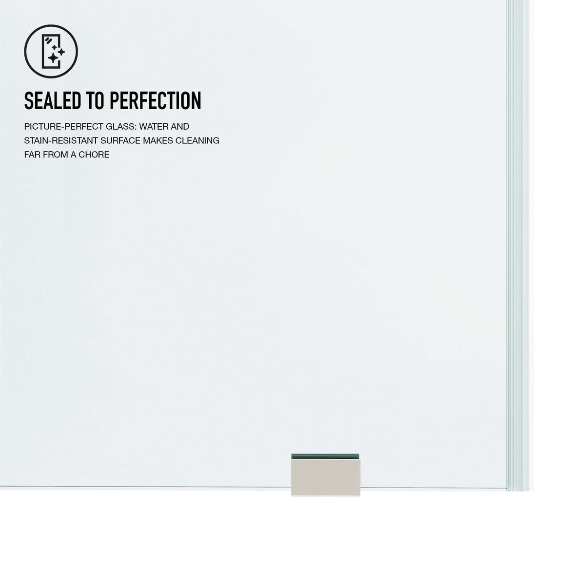 Stainless steel handle bar on frameless shower door, tempered clear glass, alcove installation, 68 in. height