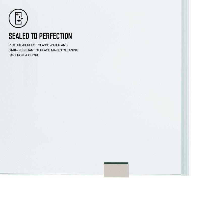 Stainless steel handle bar on frameless shower door, tempered clear glass, alcove installation, 68 in. height
