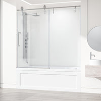 Hamilton Aerodynamic Frameless Sliding Bath Tub Door 56-60 in. Wide and 68 in. High – Matte Brushed Gold with Clear Tempered Glass