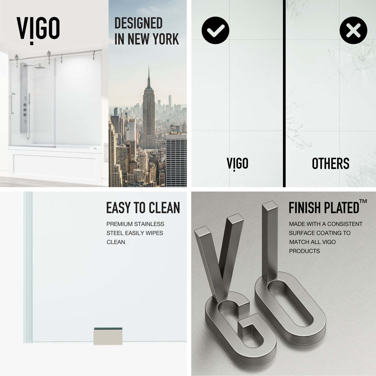 Frameless tub door with stainless steel bar handle, tempered glass, includes door and mounting hardware