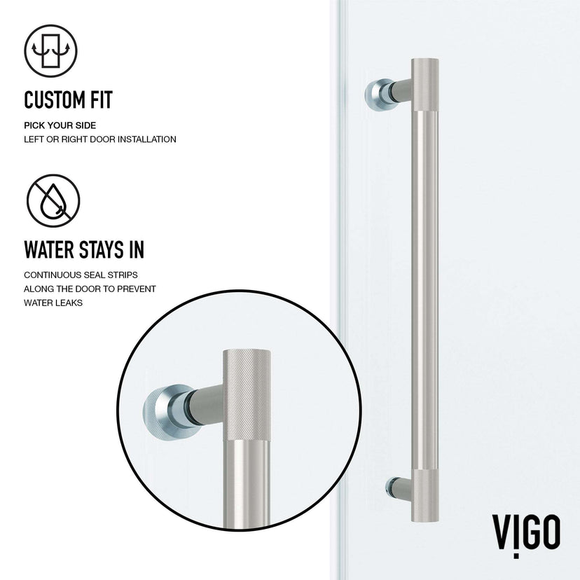 Clear tempered glass sliding door with stainless steel hardware, adjustable 56-60 in., frameless design