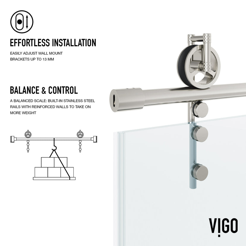 Hamilton Aerodynamic Frameless Sliding Bath Tub Door 56-60 in. Wide and 68 in. High – Matte Brushed Gold with Clear Tempered Glass