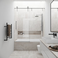Hamilton Aerodynamic Frameless Sliding Bath Tub Door 56-60 in. Wide and 68 in. High – Matte Brushed Gold with Clear Tempered Glass