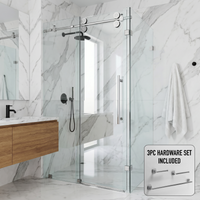 Winslow 34 in. L x 46 in. W x 74 in. H Frameless Sliding Rectangle Shower Enclosure and Satro 3-Piece Bath Hardware Set in Chrome
