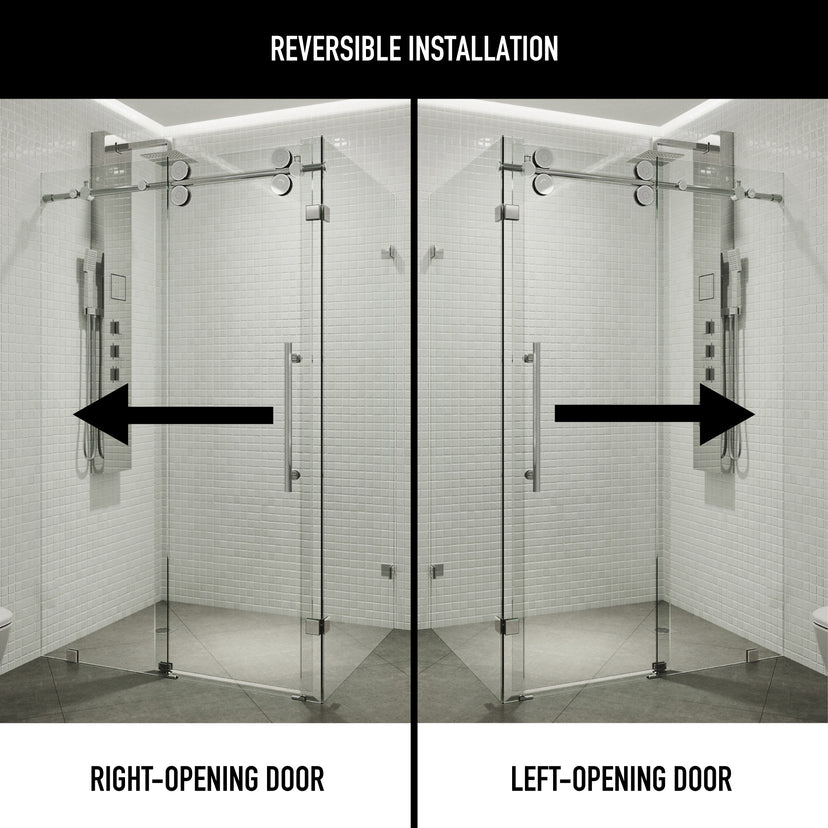 Winslow 34 in. L x 46 in. W x 74 in. H Frameless Sliding Rectangle Shower Enclosure and Satro 3-Piece Bath Hardware Set in Chrome
