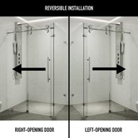 Chrome finish frameless shower door with left or right handle position