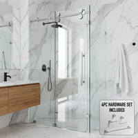 Winslow 34 in. L x 58 in. W x 74 in. H Frameless Sliding Rectangle Shower Enclosure and Meridian 4-Piece Bath Hardware Set in Chrome