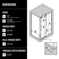 Winslow 34 in. L x 46 in. W x 74 in. H Frameless Sliding Rectangle Shower Enclosure and Satro 3-Piece Bath Hardware Set in Matte Brushed Gold