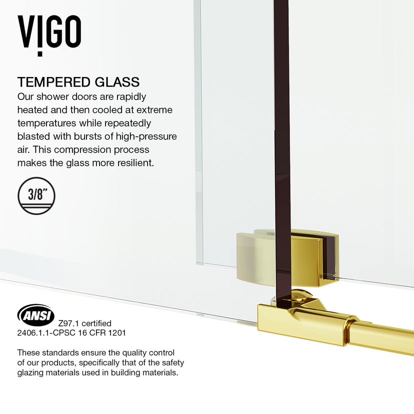 Winslow 34 in. L x 46 in. W x 74 in. H Frameless Sliding Rectangle Shower Enclosure and Satro 3-Piece Bath Hardware Set in Matte Brushed Gold