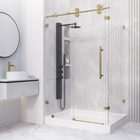 Sliding shower with right installation and exposed rollers