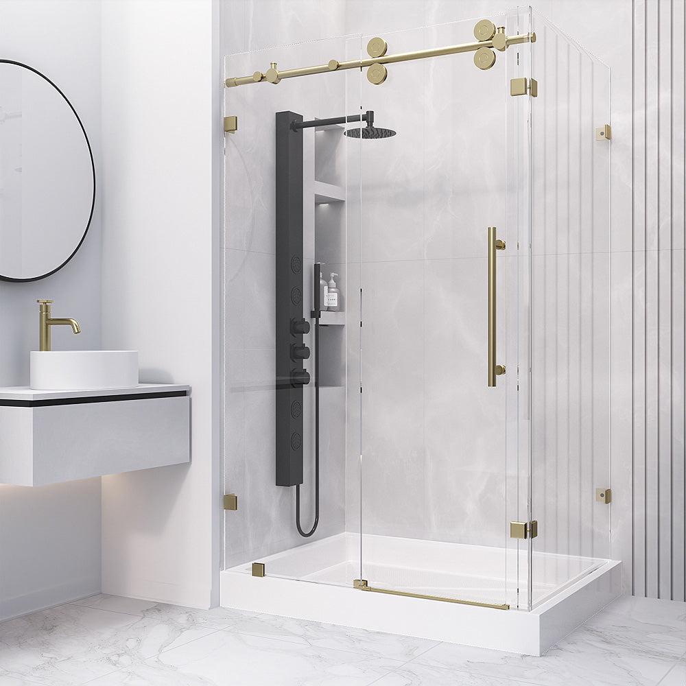 Sliding shower with right installation and exposed rollers