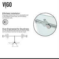 Frameless shower door with stainless steel hardware and reversible installation