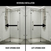 Stainless steel finish frameless shower door with left or right handle position