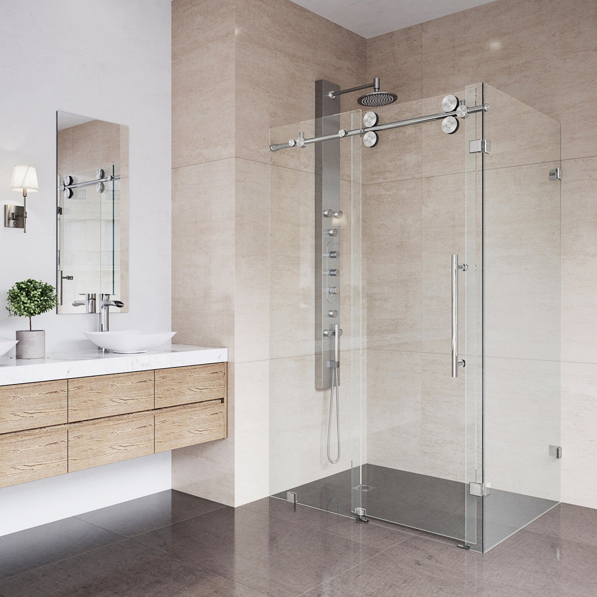 Reversible installation shower door with stainless steel frame and tempered glass
