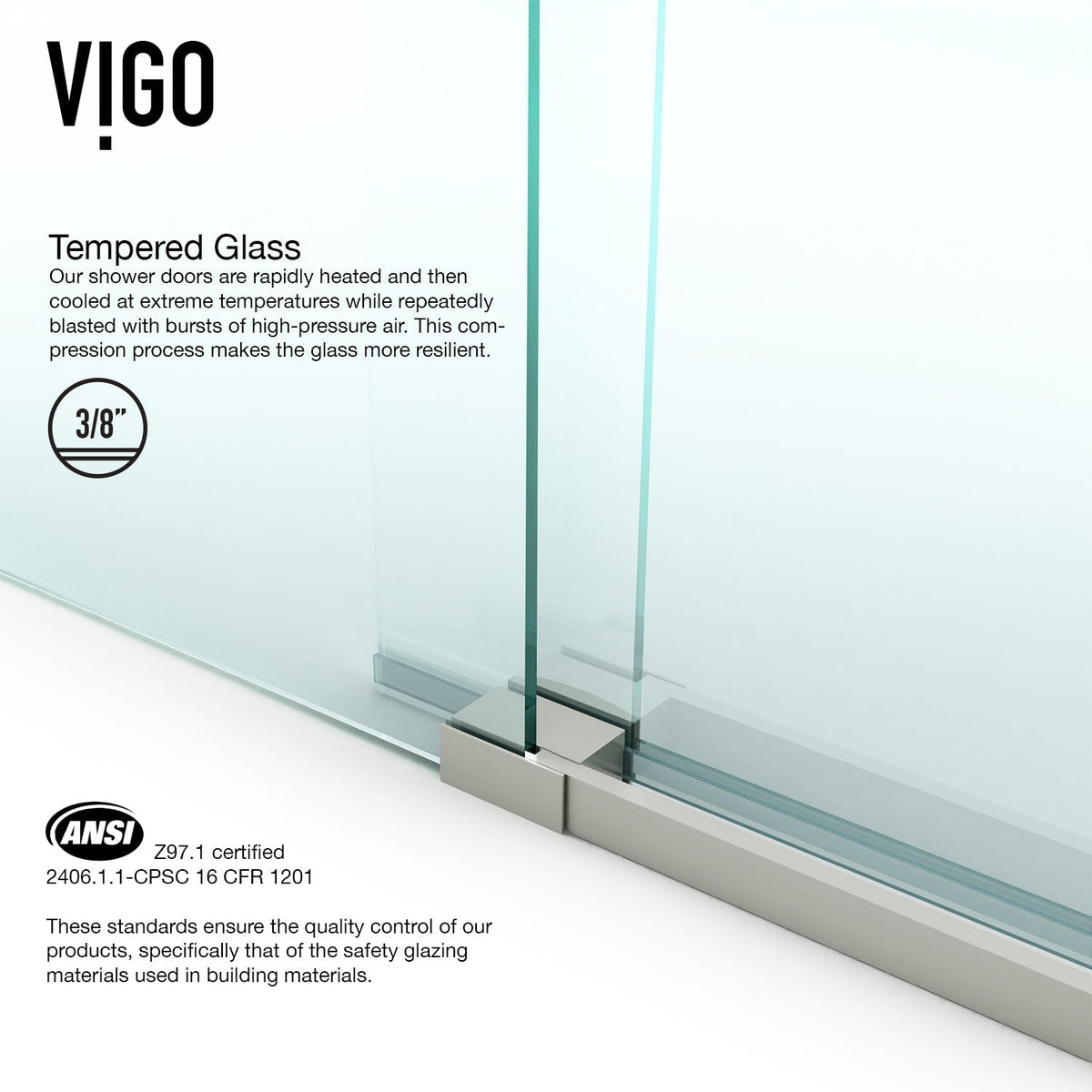 Sliding door shower with stainless steel hardware and clear tempered glass