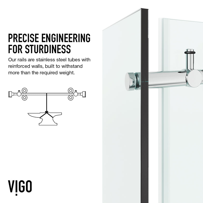 Elan E-Class 34 in. L x 46 in. W x 76 in. H Frameless Sliding Rectangle Shower Enclosure and Meridian 4-Piece Bath Hardware Set in Chrome