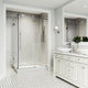 Modern Elan E-Class frameless rectangle shower enclosure with stainless steel frame and white drain base