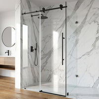 Elan E-Class 34 in. L x 46 in. W x 76 in. H Frameless Sliding Rectangle Shower Enclosure and Elan 24 in. Linear Shower Drain in Matte Black