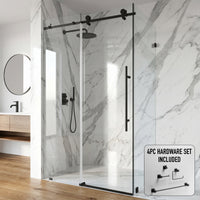 Elan E-Class 34 in. L x 46 in. W x 76 in. H Frameless Sliding Rectangle Shower Enclosure and Meridian 4-Piece Bath Hardware Set in Matte Black