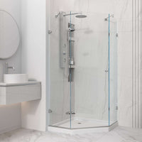 Frameless shower with tempered glass and reversible door opening