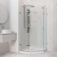 Frameless shower with tempered glass and reversible door opening