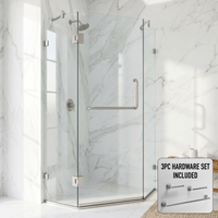 Piedmont 34 in. L x 34 in. W x 73 in. H Frameless Hinged Neo-angle Shower Enclosure and Satro 3-Piece Bath Hardware Set in Brushed Nickel